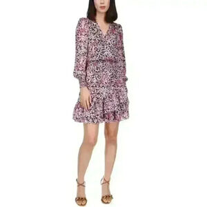 Michael Kors Smocked Wrap Surplice Neckline Size M Floral‎ Print Hook & Eye